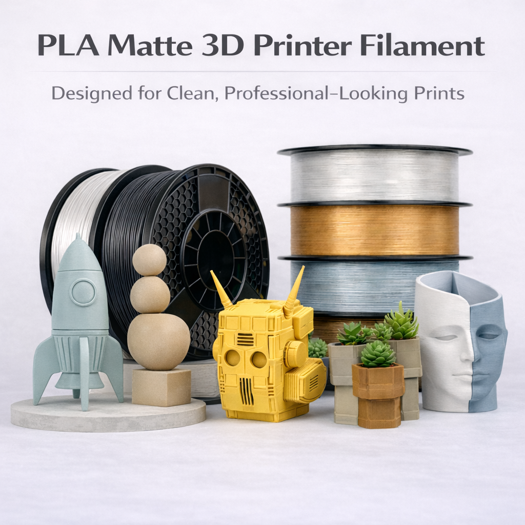 Matte PLA Filament – Low-Gloss Finish, Easy Printing & Low Odor for Home and Studio Use