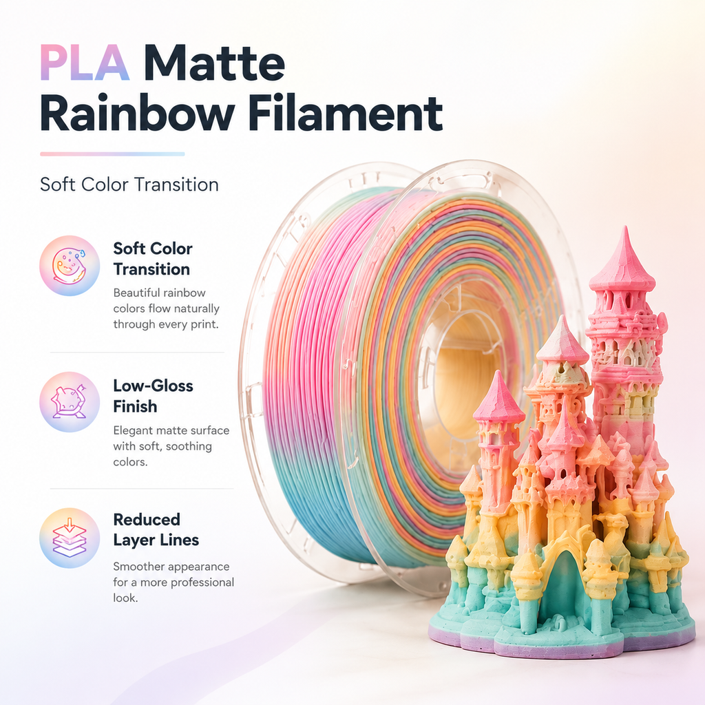 PLA Matte Rainbow  Filament 1.75mm | Premium Low-Gloss Gradient PLA for Creative 3D Printing