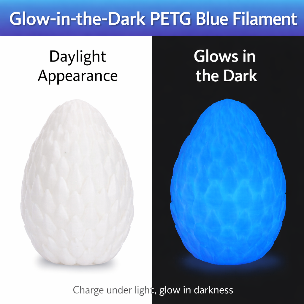 Glow in the Dark PETG Filament 1.75mm | Luminous 3D Printer Filament | Strong, Tough, Durable & Easy to Print