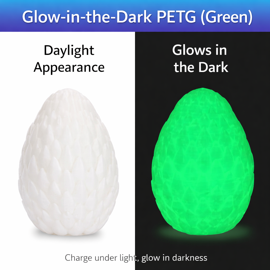 Glow in the Dark PETG Filament 1.75mm | Luminous 3D Printer Filament | Strong, Tough, Durable & Easy to Print