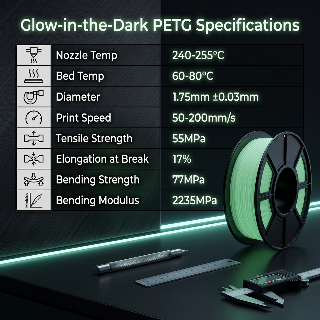 Glow in the Dark PETG Filament 1.75mm | Luminous 3D Printer Filament | Strong, Tough, Durable & Easy to Print