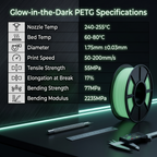 Glow in the Dark PETG Filament 1.75mm | Luminous 3D Printer Filament | Strong, Tough, Durable & Easy to Print