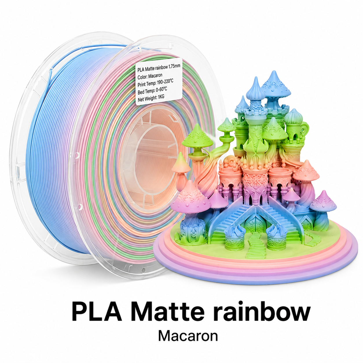 PLA Matte Rainbow  Filament 1.75mm | Premium Low-Gloss Gradient PLA for Creative 3D Printing