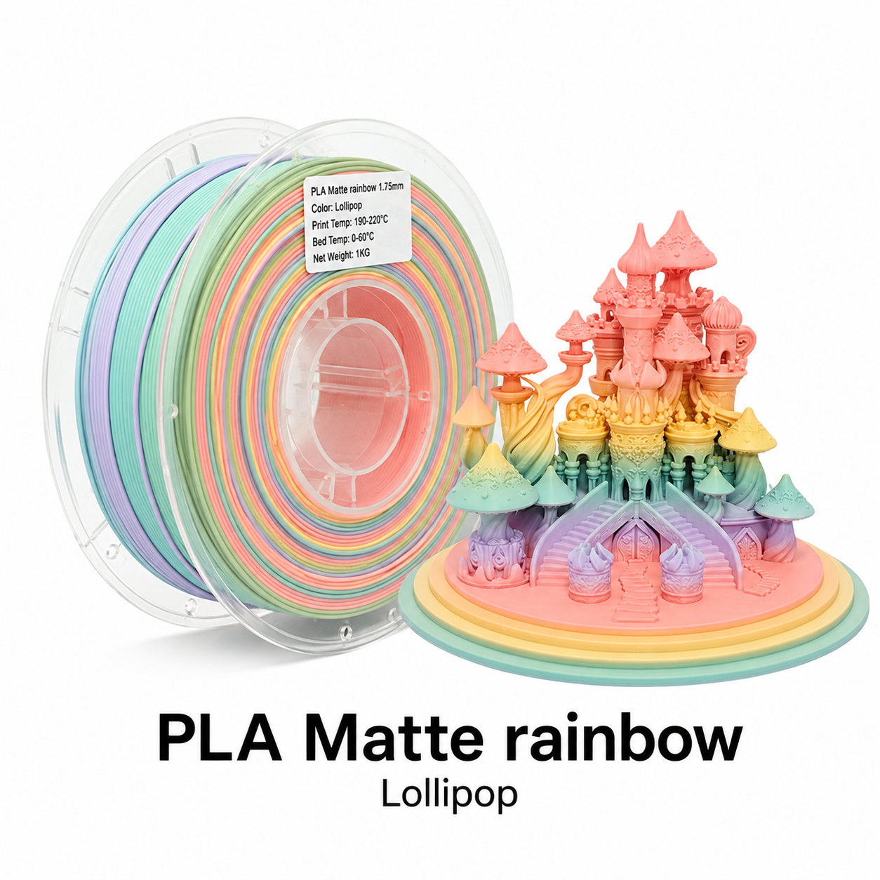 PLA Matte Rainbow  Filament 1.75mm | Premium Low-Gloss Gradient PLA for Creative 3D Printing