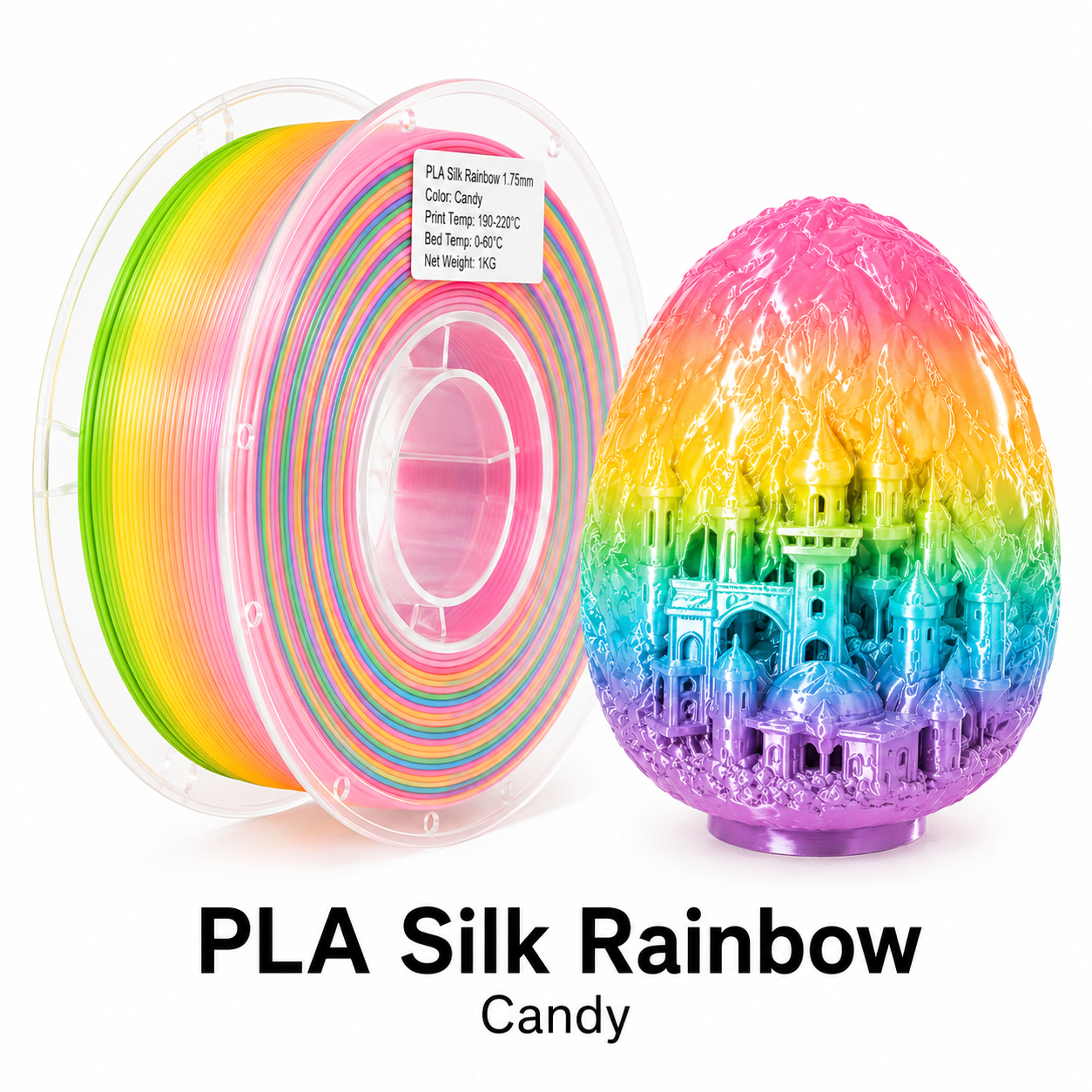 PLA Silk Rainbow Filament 1.75mm | Glossy Multicolor Gradient PLA
